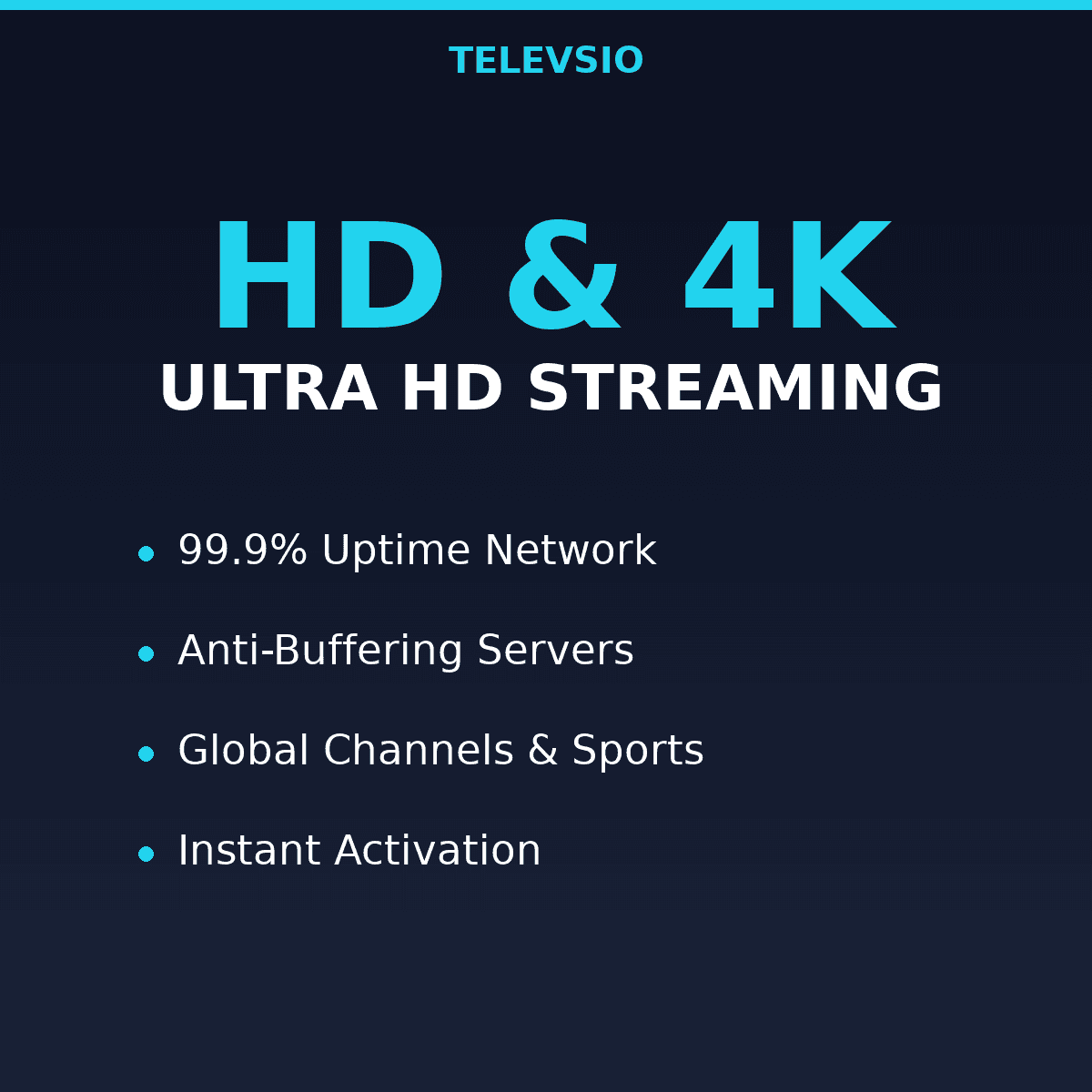 Premium IPTV subscription streaming in HD and 4K Ultra HD with 99.9% uptime and no buffering